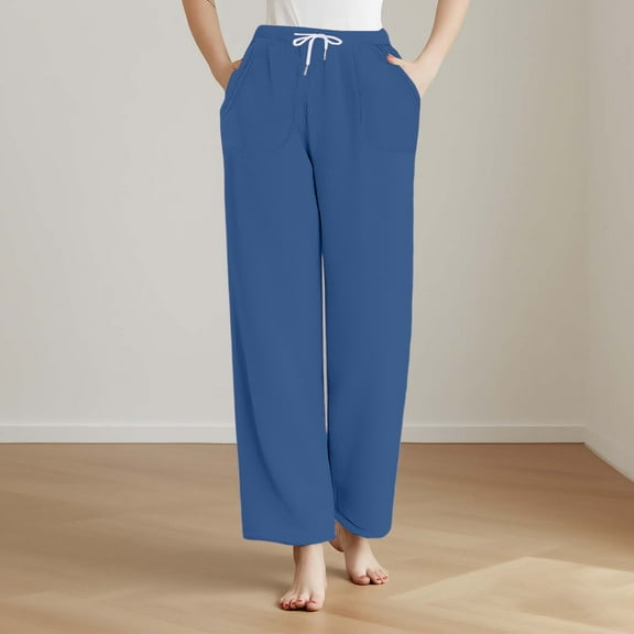 Dxzfnsa Fuzzy Pants for Womens Drawstring Elastic Waist Wide Leg Pants Bottoms Warm Fleece Lounge Comfy Winter Pants
