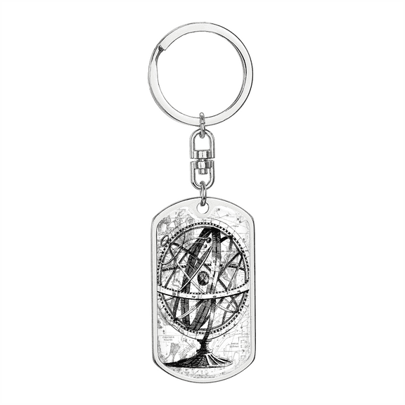 Celestial Globe Stainless Steel or 18k Gold Premium Swivel Dog Tag Keychain