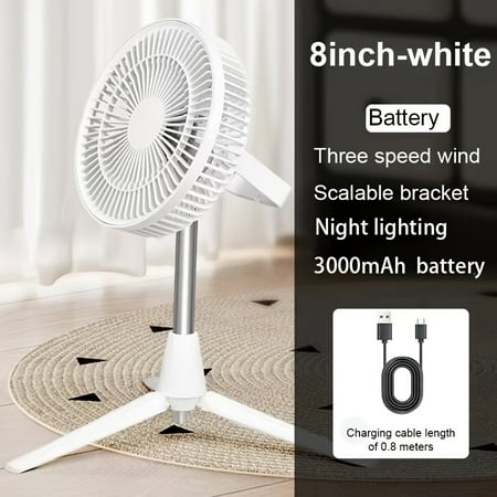 

VECPIO fan liftable fan bracket adjustable telescopic luminous lighting three-speed adjustment with battery rechargeable desktop vertical hanging night light four-purpose fan dormitory ca