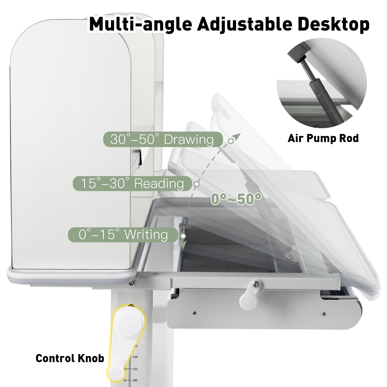 COSVALVE Height Adjust Kids Study Desk Home/School with Bookstand & Drawers,Multifunction 40" Wide Table Tilt Desktop,for Girls Boys(Gray)