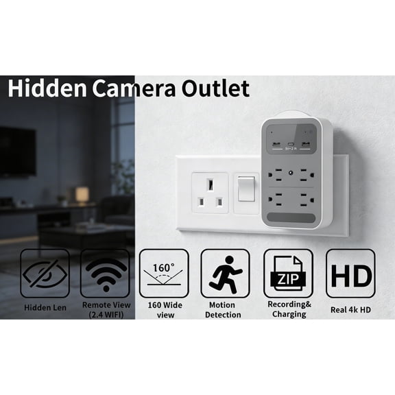 CAMDUCK 4K Smart Home Security Camera with Outlet Design, WiFi App Control, Night Vision, Motion Detection for Indoor Use