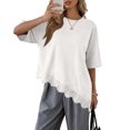 thumbnail image 2 of Asymmetrical Tunic Blouse for Women Summer Oversized Lace Trim T Shirts 2026 Casual Half Sleeve Hem Tops Loose Crewneck White XL, 2 of 7