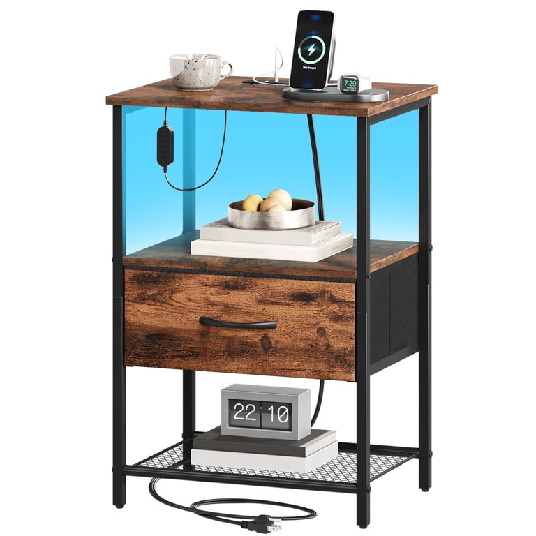 Eunos Nightstand with Charging Station, Wood Grain Print photo 1