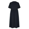 thumbnail image 5 of Breaise Linen Dresses for Women 2024 Casual Cotton Linen Dresses Plus Size Solid Round Neck Short Sleeve Maxi Dresses Loose Button Dresses Long Summer Dark Blue M, 5 of 6
