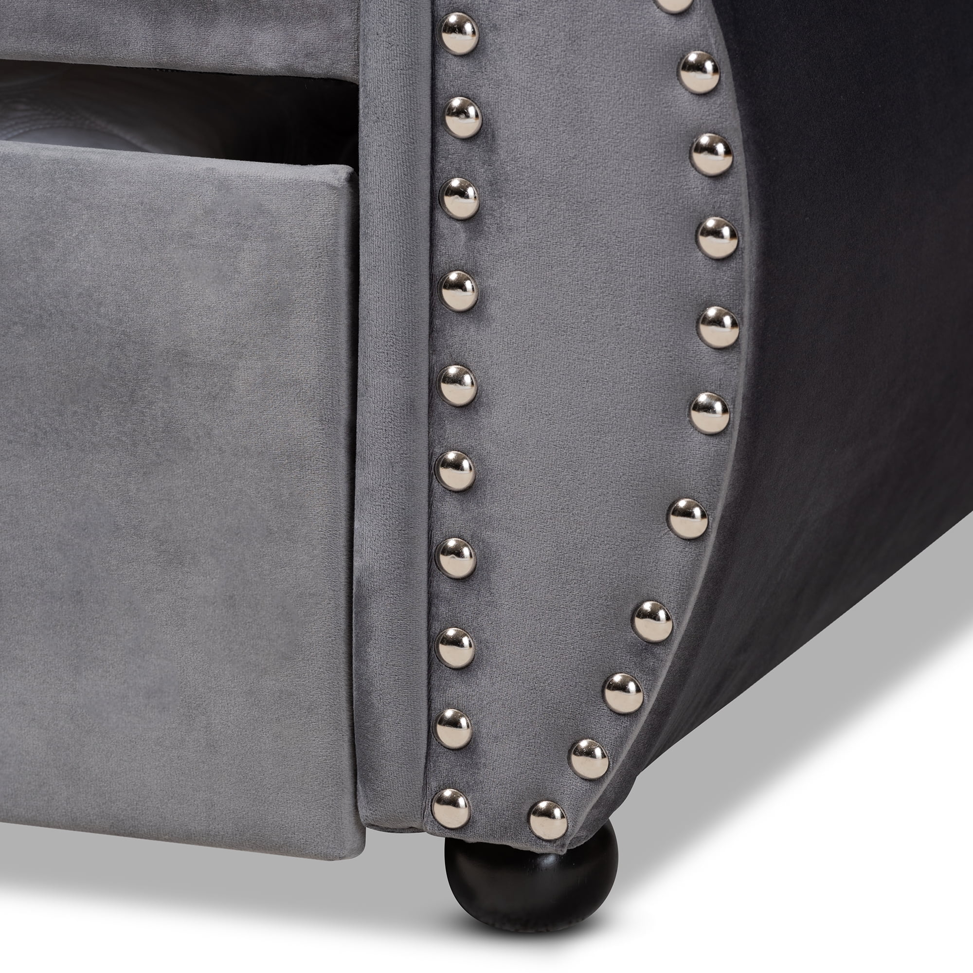 Baxton Studio Abbie Grey Velvet Upholstered and Crystal Tufted Queen Daybed with Trundle