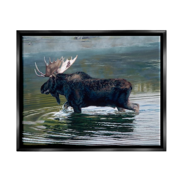 Stupell Industries Moose Lake Ripples Splashing Animals & Insects Painting Black Floater Framed Art Print Wall Art
