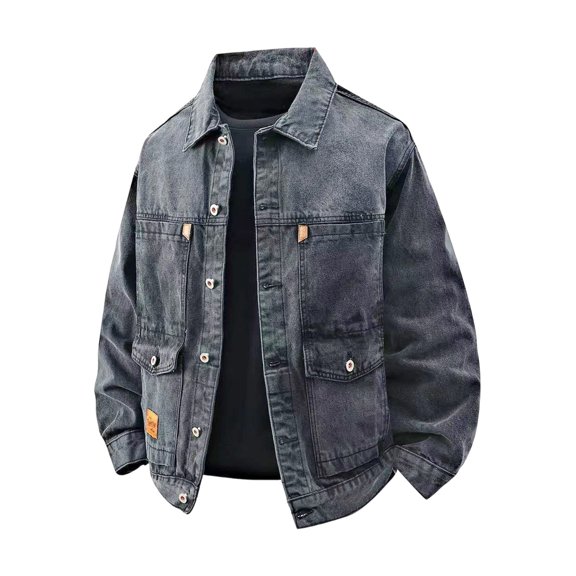 WRFWUL Mens Vintage Wash Denim Jacket Multi Pocket Button Front Jean Trucker Jacket Casual Workwear Tops