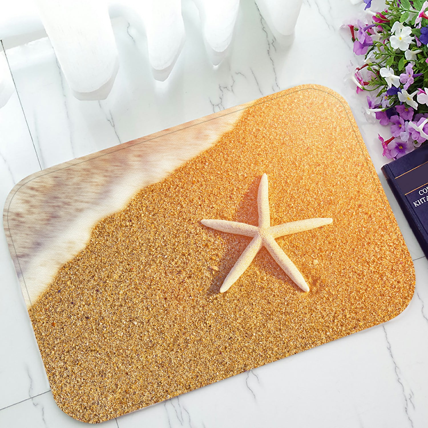 ECZJNT Sea coast starfish golden sand blue sea sunlight Doormat