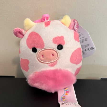 Squishmallows Official Kellytoy Plush Toy Animal ( 3.5" Clip, Evangelica the Cow)