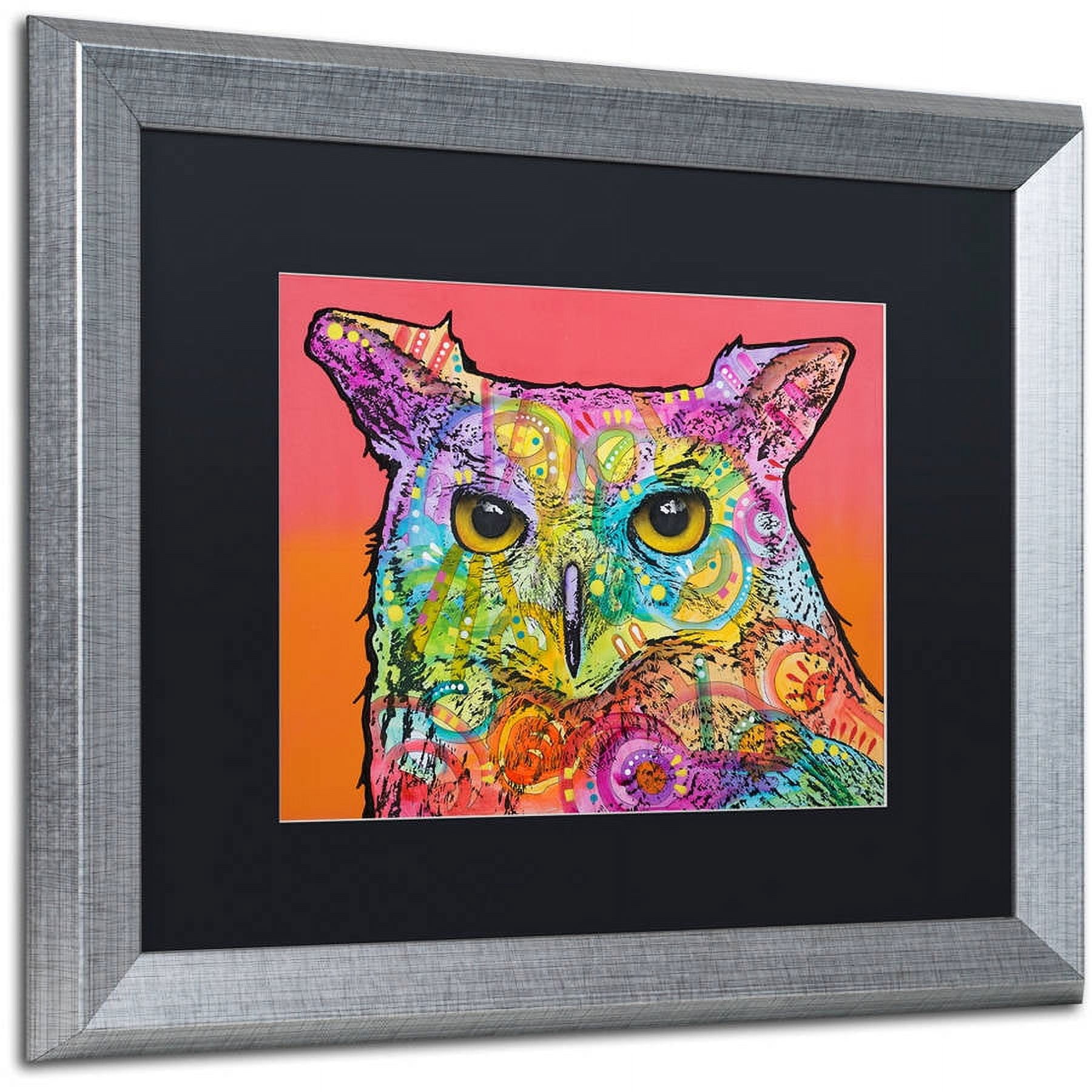 Trademark Fine Art "Red Owl" Canvas Art by Dean Russo, Black Matte, Silver Frame