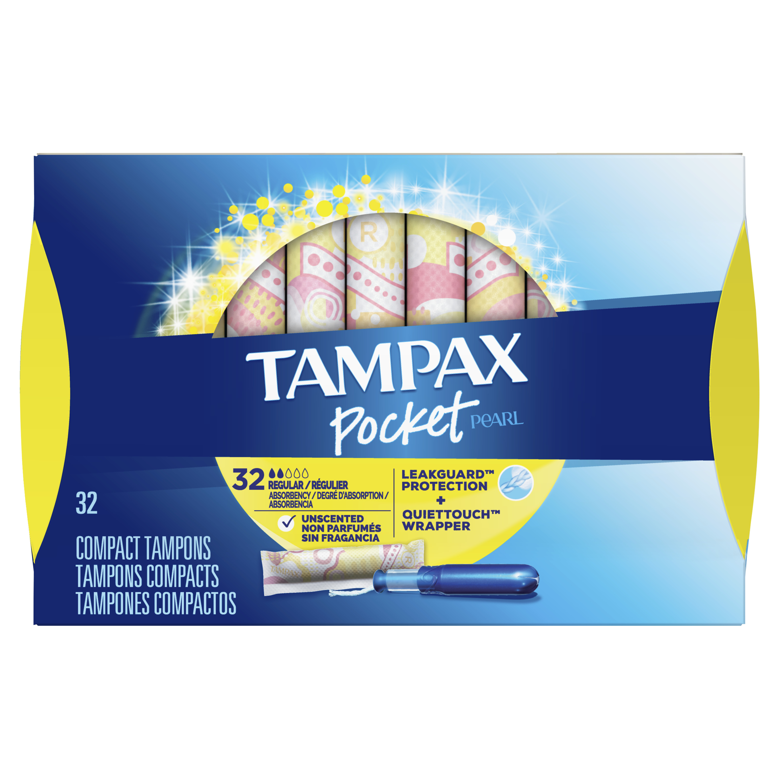 Tampax Pocket Pearl Regular Absorbency Plastic Tampons, Unscented, 32