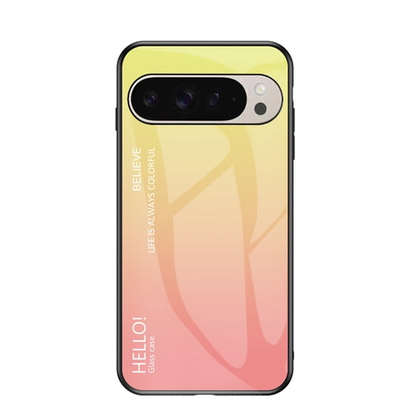 ELEHOLD Case for Google Pixel 9 / 9 Pro, Lightweight Gradient Glass Case Ultra Slim Shockproof Cover,Yellow