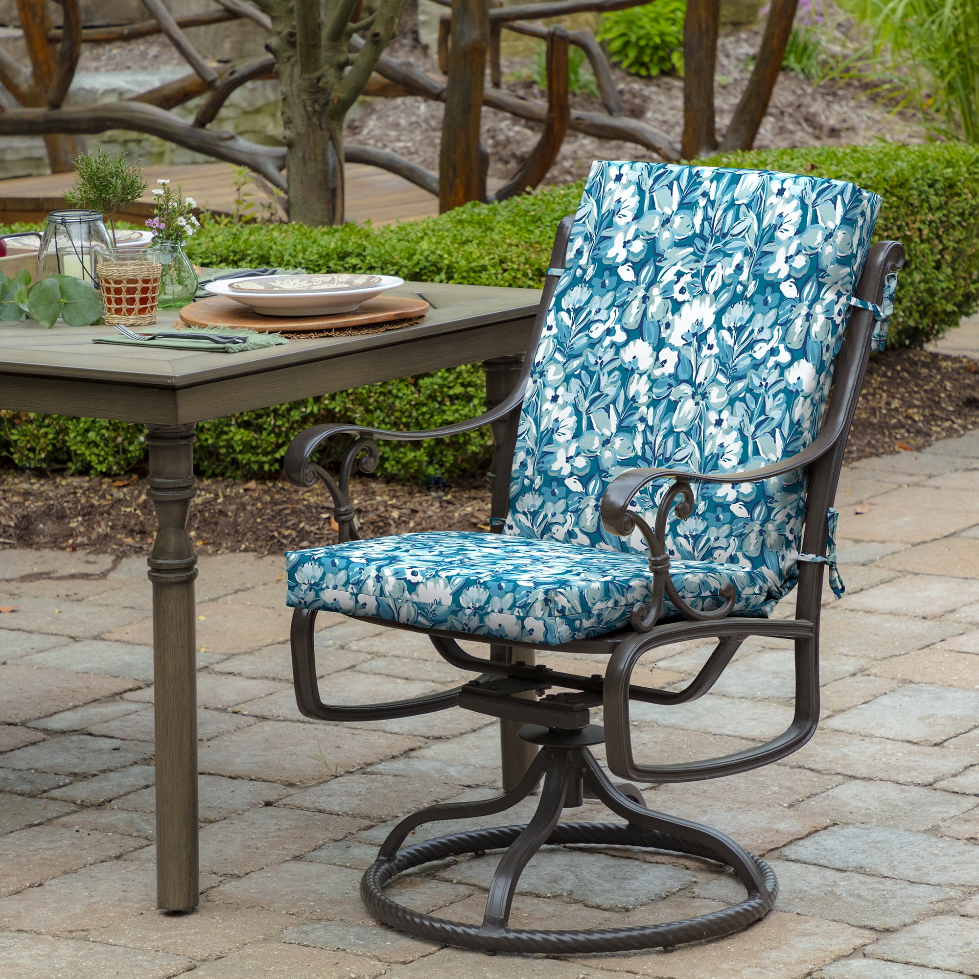 ARDEN Outdoor Dining Chair Cushion, 20 in x 20 in, Patio Cushion for Patio, Dining, or Rocking Chairs, Aqua Blue Fusion Floral
