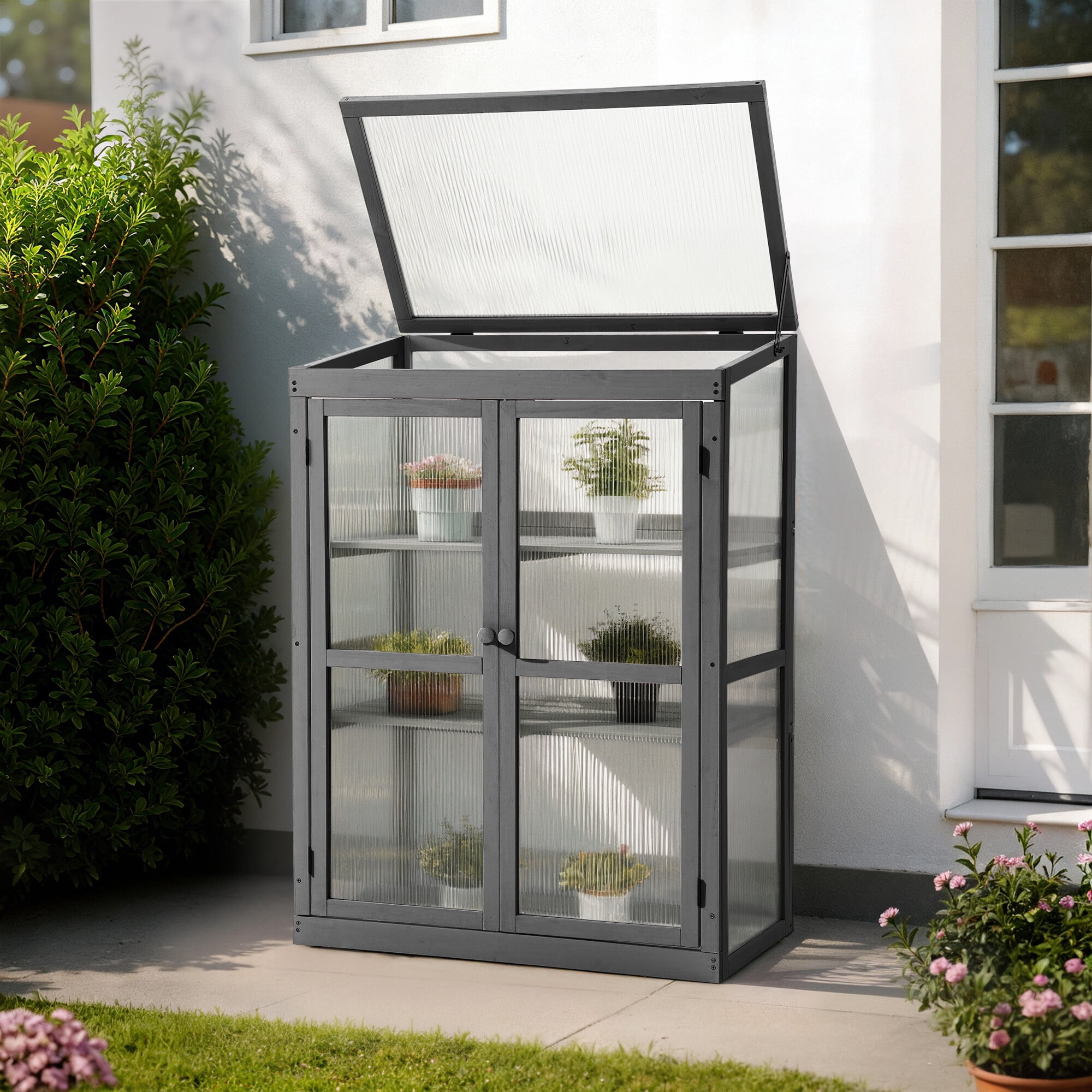 MCombo Greenhouse Wooden Cold Frame Greenhouse, Garden Portable Mini Greenhouse Cabinet, Raised Flower Planter Shelf Protection 0760