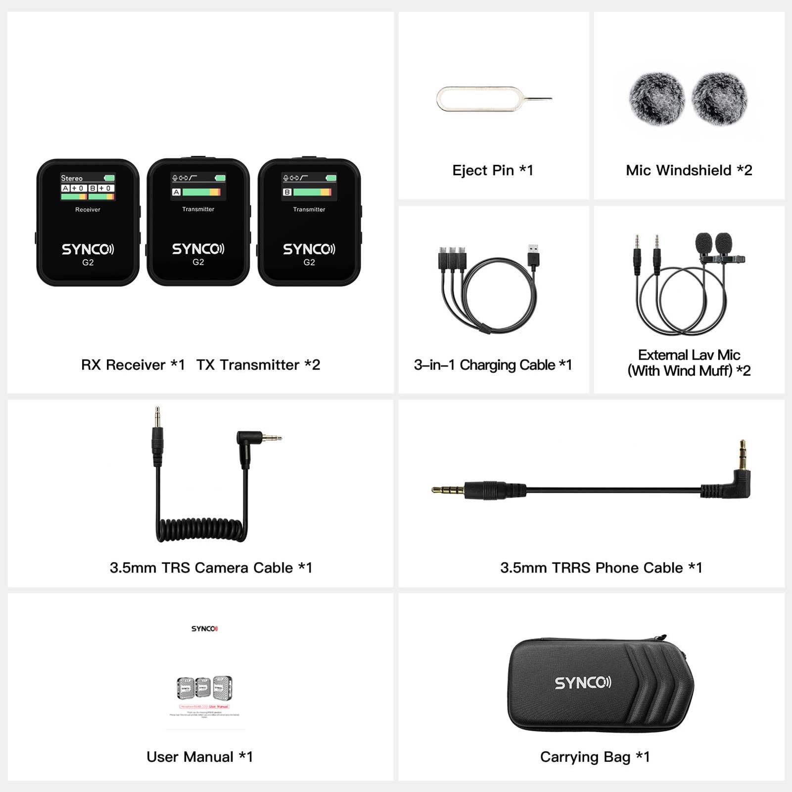 SYNCO Microphones,TFT Screen 3.5mm 150M TFT 1 Receiver 3.5mm Camera + 2 Dual Channel Professional Lavalier Dual Channel Professional Wireless Clip-on Mic 2 1 TFT Sn 3.5mm with1 Wireless Clip-on Mic