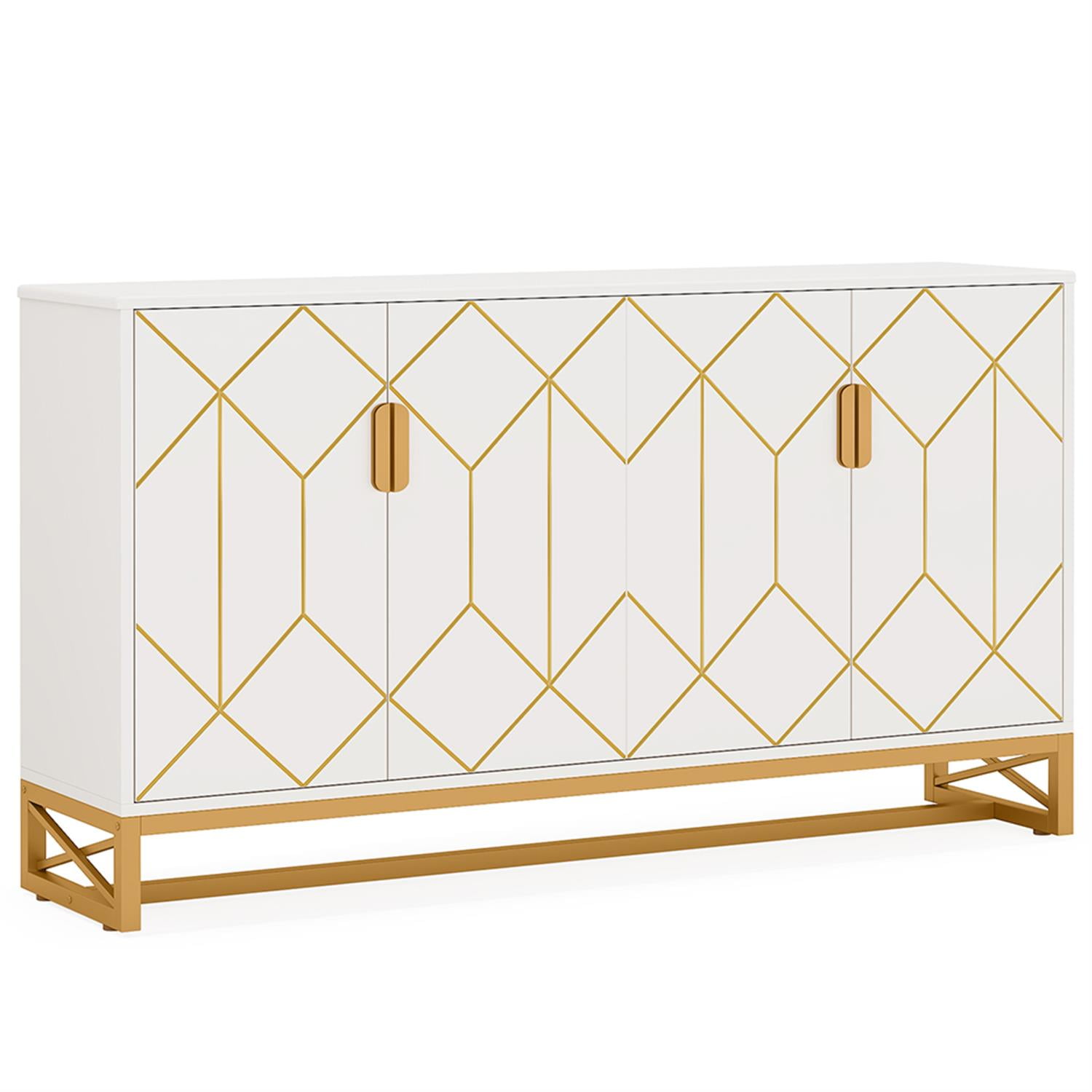 Demi Bonn 59" Sideboard Buffet Storage Cabinet with Doors, Modern Credenza Accent Cabinet for Kitchen Entryway Living Dining Room, White
