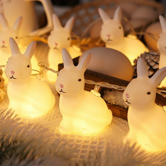 Pisexur Easter Decorations Easter Bunny Led Light String Broken Cracked Small Lantern White Rabbit Light With String Light