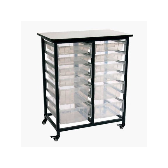 Luxor MOBILE BIN STORAGE UNIT DOUBLE ROW WITH LARGE AND SMALL CLEAR BINS