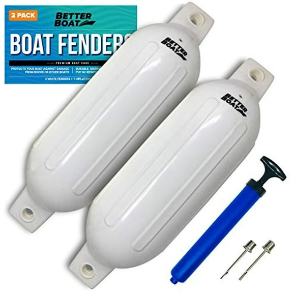 2 Pk Boat Fenders for Dock Boat Bumpers for Docking with Pump Boat Accessories Dock Bumpers Set Buoys Pontoons White Buoy Fender Boat 23" x 6.5"