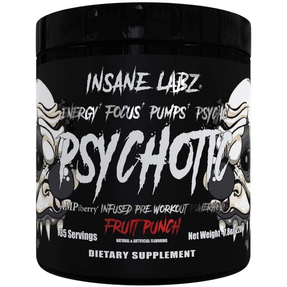 Insane Labz - Psychotic BLACK - Mid Stim Pre Workout Powder - 35 Servings - Fruit Punch