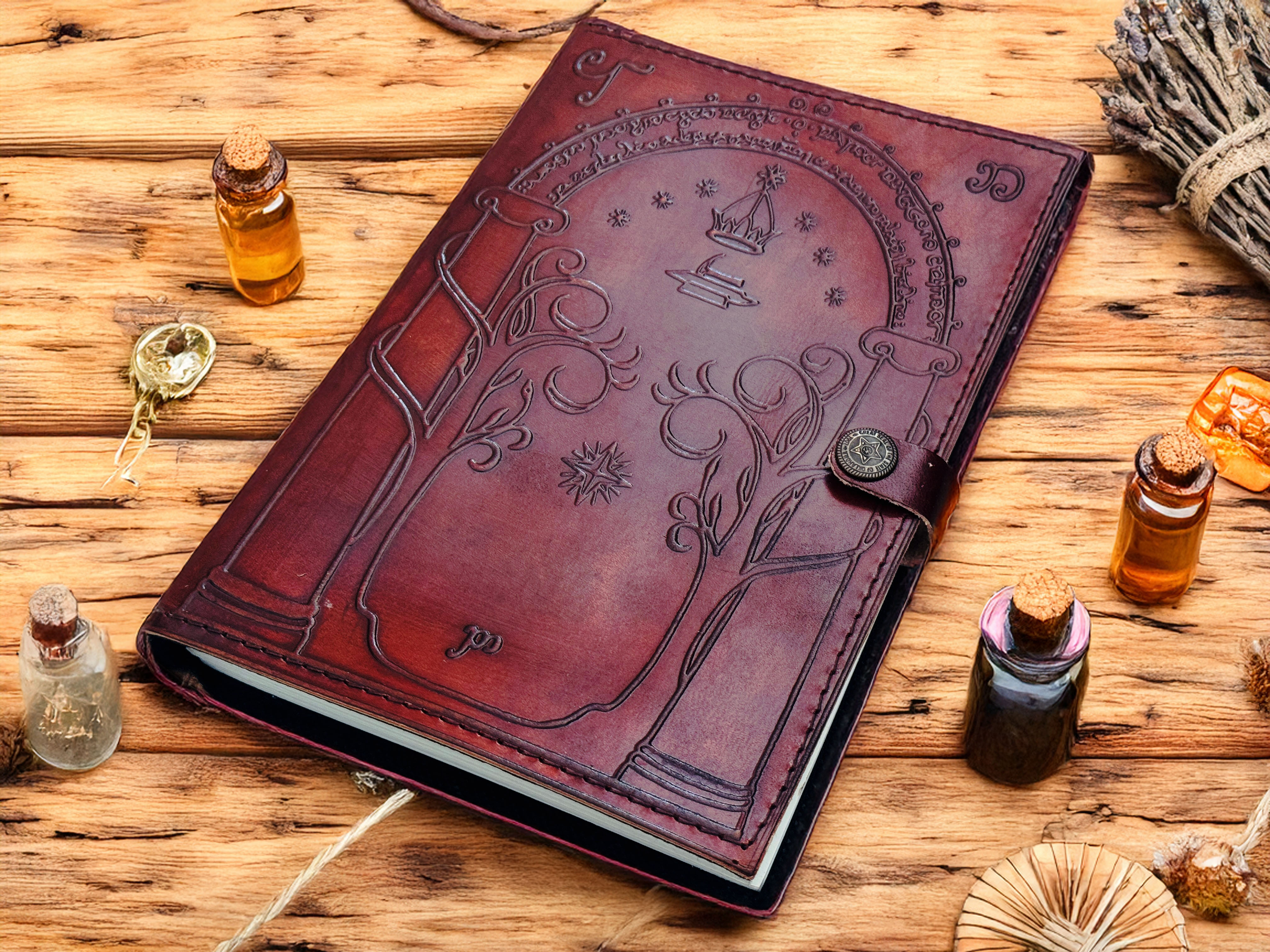 Quirky Craft Doors of Durin Embossed Brown Leather Bound Journal - 9 x 6 Size 200 Pages Writing Diary for Men & Women Book of Shadow