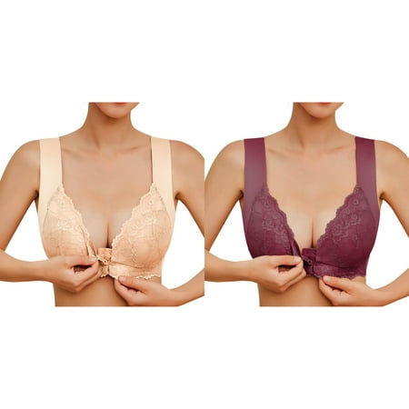 Kcodviy 2 Pcs Womens No Steel Ring Womens Bras Push Up Underwire French Womens Front Close Long Lined Sports Bra T Back Plus Push Up Bras Size Seamless Unlined Bra for Large Bust