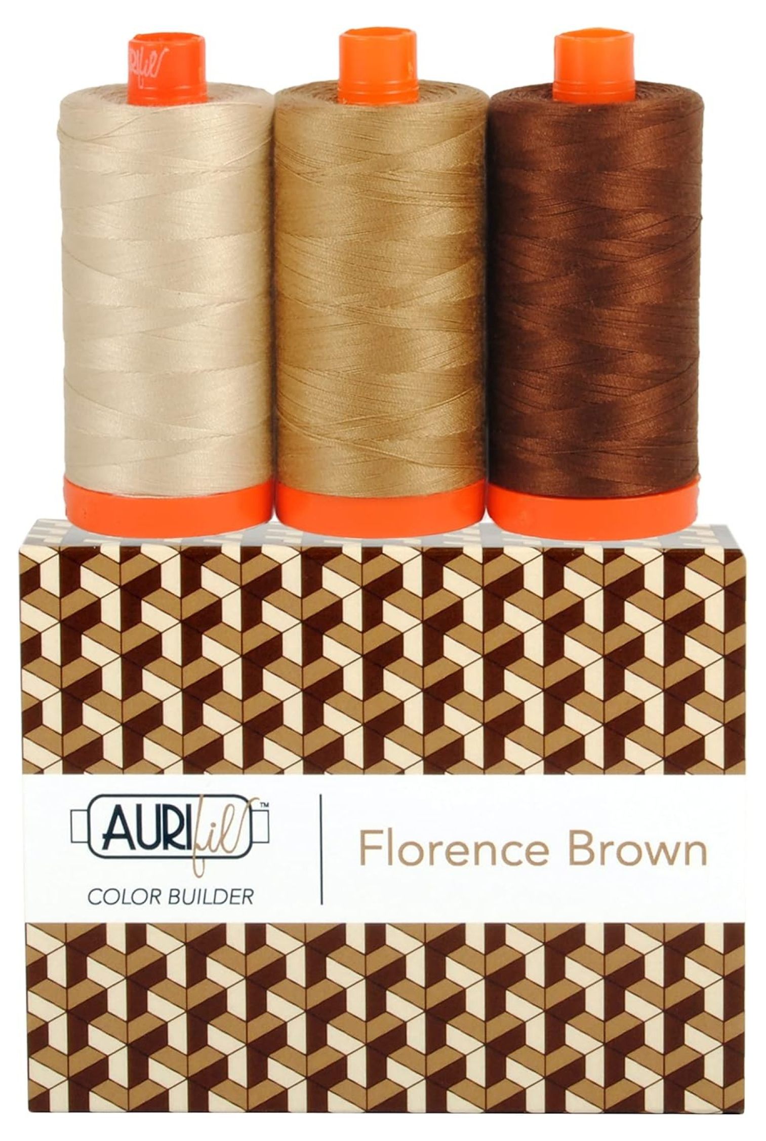 CB FlorencBrown Cotton Mako Thread 3pc - 50wt, 2ply - Egyptian Cotton Embroidery Thread for Machine Quilting, Sewing & Lace - Florence Inspired Colors