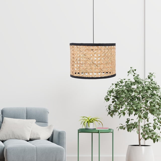 Lámpara de ratán tejida Pantalla de lámpara Accesorios de iluminación rústica Lámpara colgante Cubierta de luz colgante Accesorio de iluminación de te 25cmx15cm