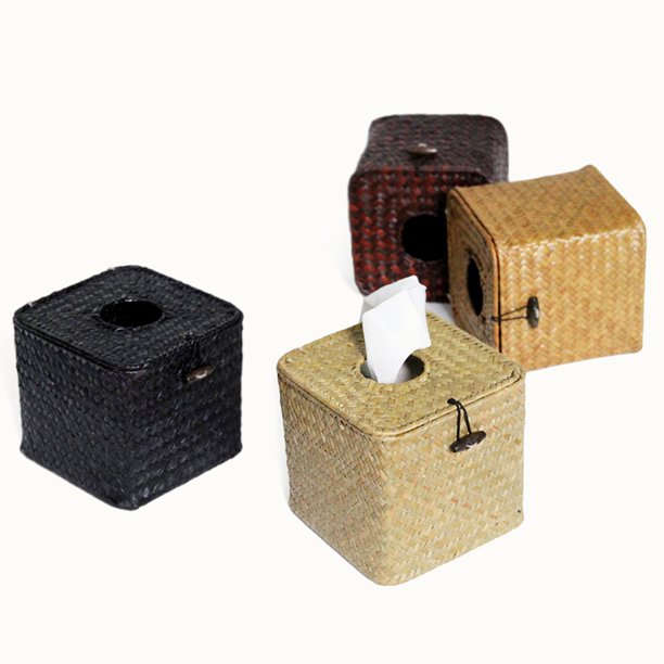 Windfall Decorative Woven Refillable Facial Tissue & Napkin Holder Box Vintage Wicker Straw