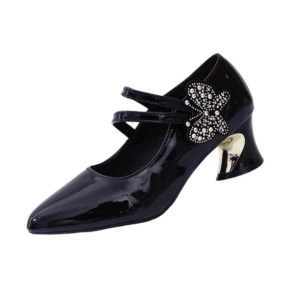 HomeDM Women's Low Chunky Heels Closed Pointy Toe Ankle Strap Slip-On Party Wedding Evening Dress Shoes, Black Size 6