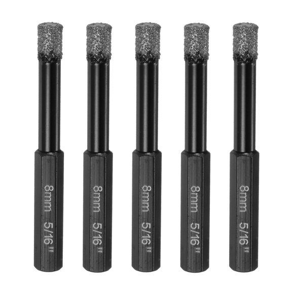 Uxcell 5 Pieces 8mm Dry Diamond Core Drill Bits Set 1/3" Hex Shank Vacuum Brazed Hole Drilling Bit