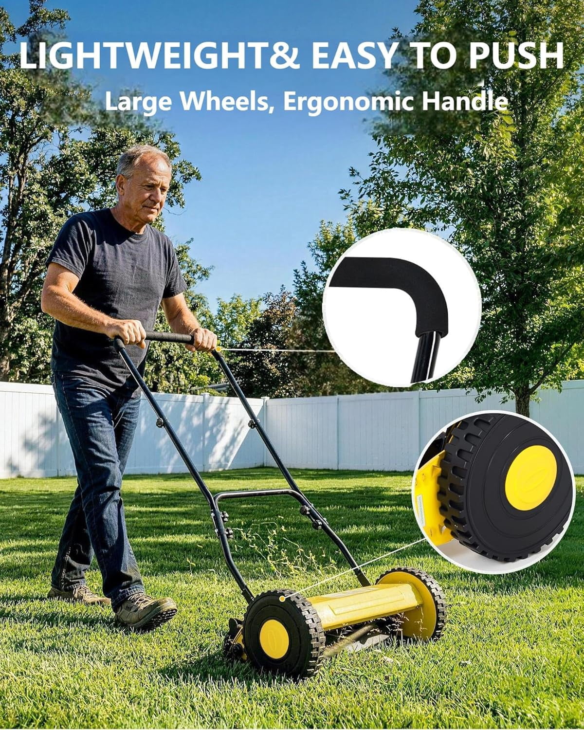14" Hand Push Lawn Mower, 5-Blade Manual Lawnmower with Adjustable Cutting Height, Push Reel Lawn Mower for Small to Medium Yards, Manual Walk-Behind Lawn Mower for Quiet Eco-Friendly Mowing