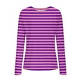thumbnail image 3 of Womens Fall Tops Stripe Printing Casual Round Neck Long Sleeve Tops T-shirt Blouses Soft Cozy Lightweight Pullover Fashion Stretchable Travel Clothes Fitting Thermal Undershirt Trendy, 3 of 8