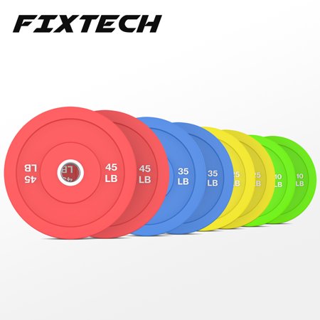 FIXTECH 2" Olympic Competition Rubber Bumper Plates with Steel Hub, Weights Plates, Bumper Weight Plate, Steel Insert, Strength Training 10-45 Lb.