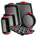 thumbnail image 3 of Ensemble de 6 Pcs de Moules de Cuisson Antiadhésifs en Acier - Ensemble de Plaques de Cuisson en Acier au Carbone avec Poignées en Silicone Rouges Résistantes à la Chaleur, Va au Four jusqu'à 450°F, Moules Ronds/carrés pour Pain et Muffin, Plaque à Biscuits, Moule de Cuisson - NutriChef NCSBS6S, 3 of 15
