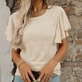 thumbnail image 2 of Womens Summer Tunic Tops Trendy Ruffle Short Sleeved Crew Neck T-Shirts Casual Flowy Classic Fit Blouses Outfit Workout Clothes, 2 of 8