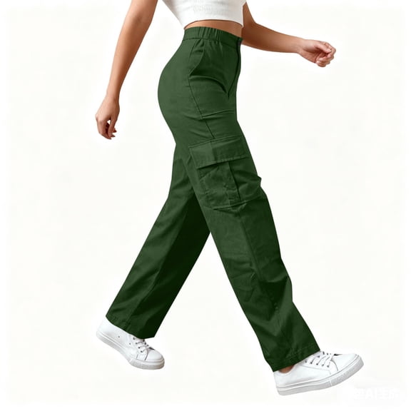 SwiftWear Women's High Waist Cargo Pants Elastic Waist with Button & Zipper, Multiple Utility Pockets Casual Outdoor Hiking & Streetwear Trousers