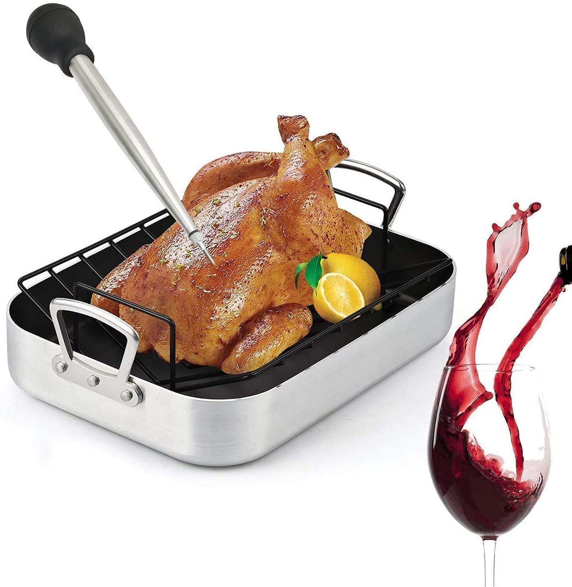 Marinade Injector Pump Drip, Meat Seasoning Syringe, Flavor Syringe Turkey Baster with Cleaning Brush, Silicone Pastry Brush for BBQ Meat Beef Chicken Pastries Jam