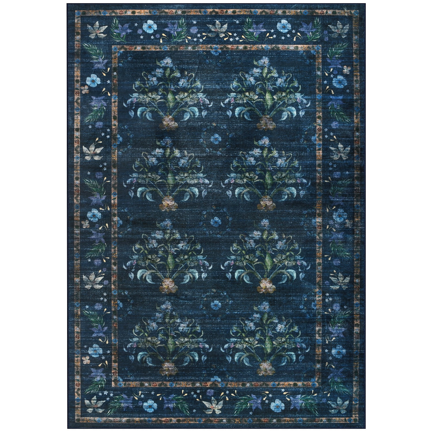 Wondo 5' x 8' Low Pile Area Rugs, Machine Washable Rug for Living Room, Bedroom, Kids' Room & High-Traffic Areas, Navy Blue