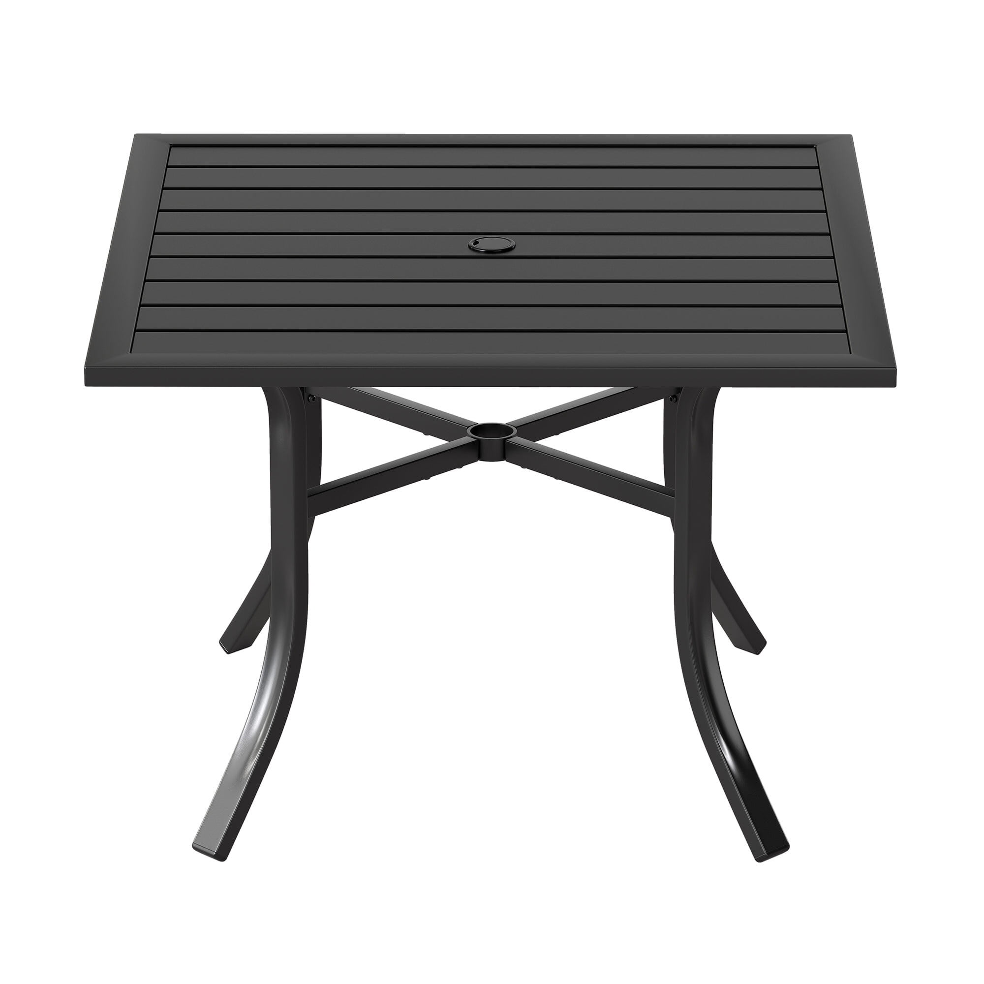Uforic Square Metal Outdoor Dining Table 37 Inch, E-Coating Patio Table with Umbrella Hole for Backyard, Garden and Lawn, Black
