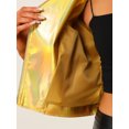 thumbnail image 5 of DARING DIVA Women's Metallic Faux Leather Lapel Collar Zip Cropped Vest S Gold, 5 of 6