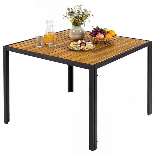 Gymax 36'' Square Outdoor Dining Table for 4 Acacia Wood Patio Table w/ Slatted Top