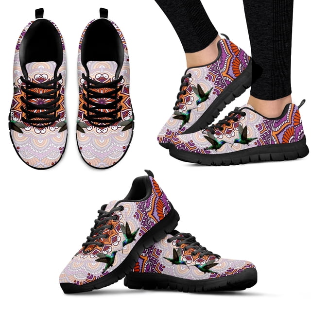 Zapatillas de deporte de suela suave con estampado floral de colibrí y cachemir, informales, con cordones, para verano
