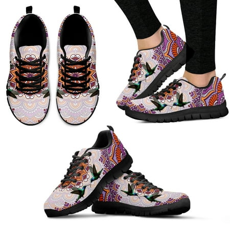 

Trendy Paisley Hummingbird Black Soft Sole Sneakers Floral Printed Summer Sneakers Casual Lace Up Zapatos Planos