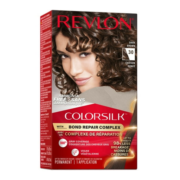 REVLON ColorSilk™ BOND REPAIR Permanent Hair Colour, 100% Gray Coverage, Ammonia Free Dye, Vegan Keratin, Dark Brown 1PK