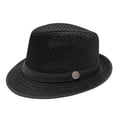 thumbnail image 4 of SGMVNU Fedora Hat for Men Breathable Mesh Wide Brim Lightweight Crushable Straw Sun Hats Beach Vacation, Black, One Size, 4 of 5