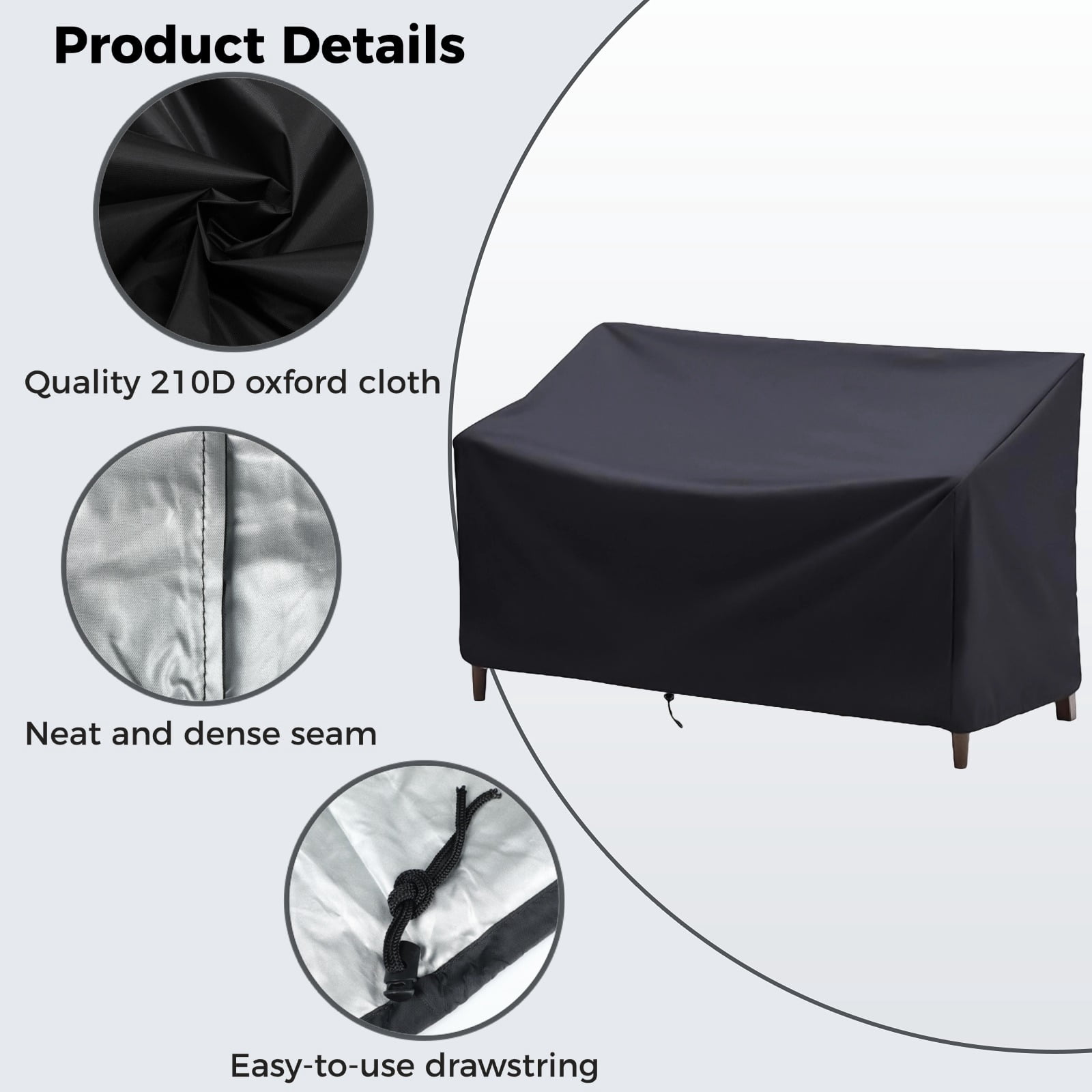 Outdoor Bench Cover, 210D Heavy Duty Patio Bench Furniture Covers with Air Vents, All Weather Resistant Waterproof Bench Cover for Patio Furniture, 60" x 27"  x 34"