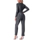 thumbnail image 3 of INSPIRE CHIC Mono de lentejuelas para mujeres con mangas largas profundas, cuello en V, cinturón, ropa de fiesta y club, mono brillante XS Negro Plata, 3 of 6