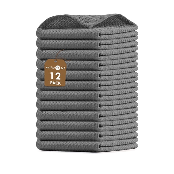 Native Fab Waffle Dishcloths, Set of 12, Cotton, 12x12 Grey