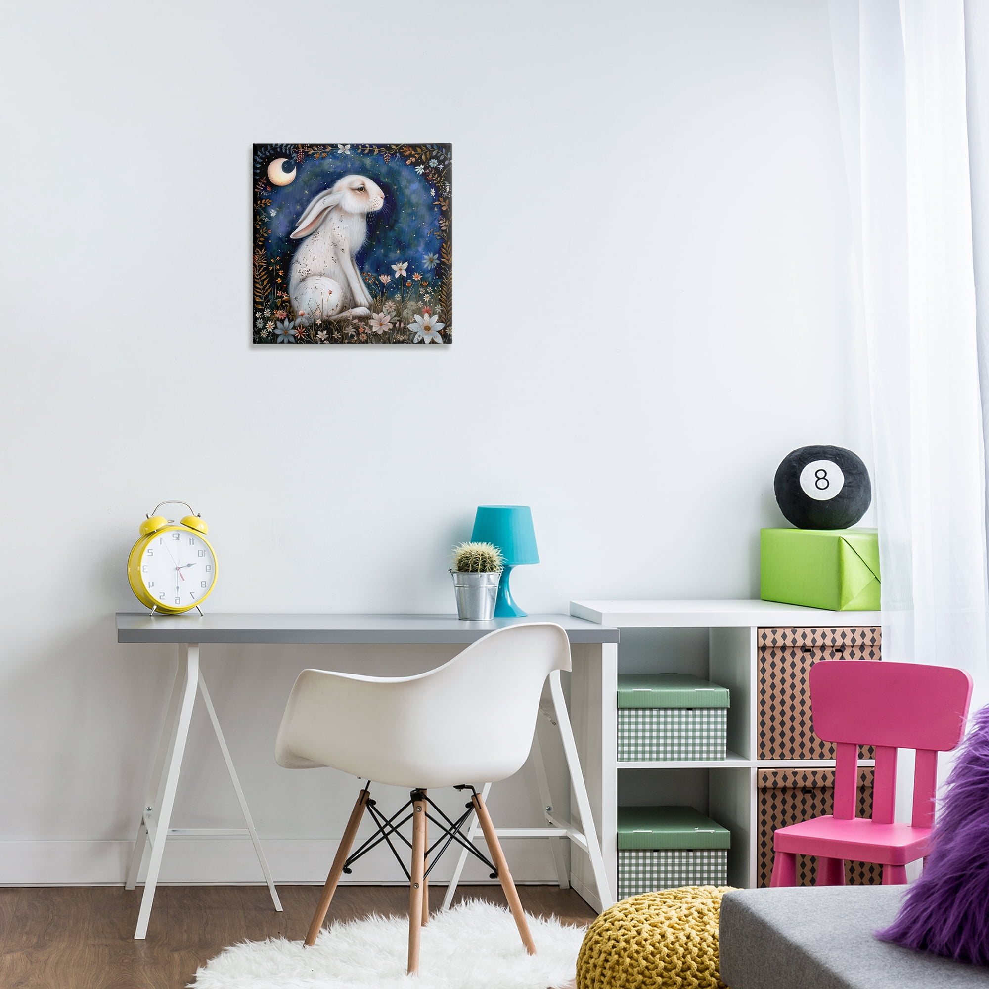 Stupell Industries White Rabbit Forest Scene Animals Painting Wrapped Canvas Art Print Wall Art, 17 x 17